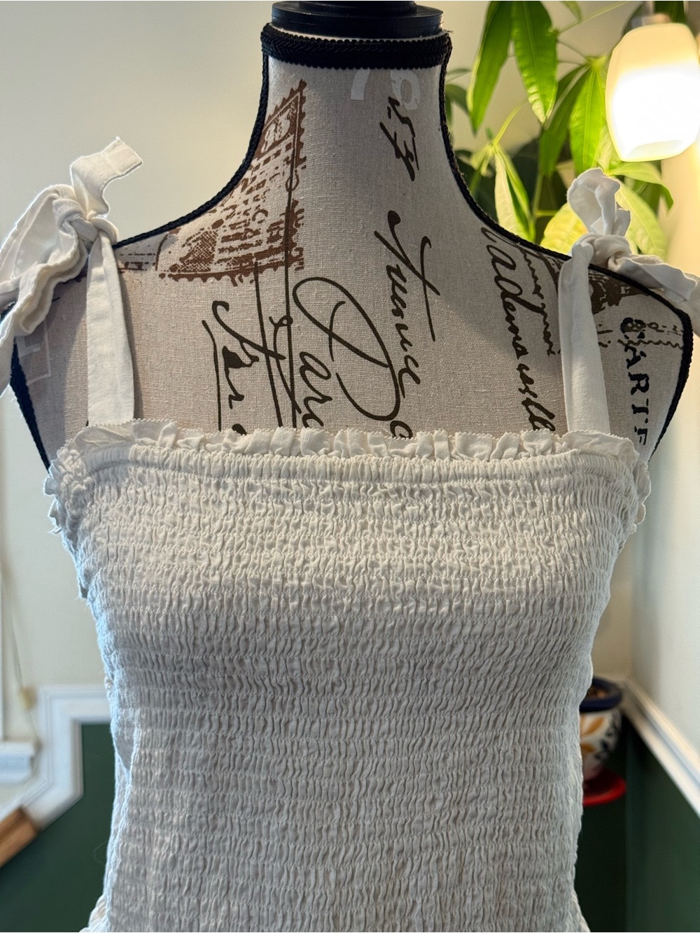 Abercrombie & Fitch White Smocked Cami with Black Trim Detail